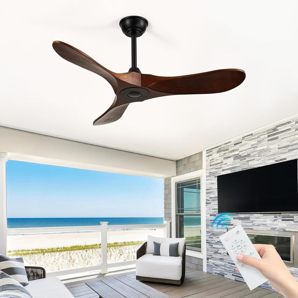 42-Inch Wood Ceiling Fan without Light,Quiet and Large Airflow,Speed Memory,2 Down Rods,Small Ceiling Fan for Bedroom,Patios,Garage (Dark Walnut, 42 inch)