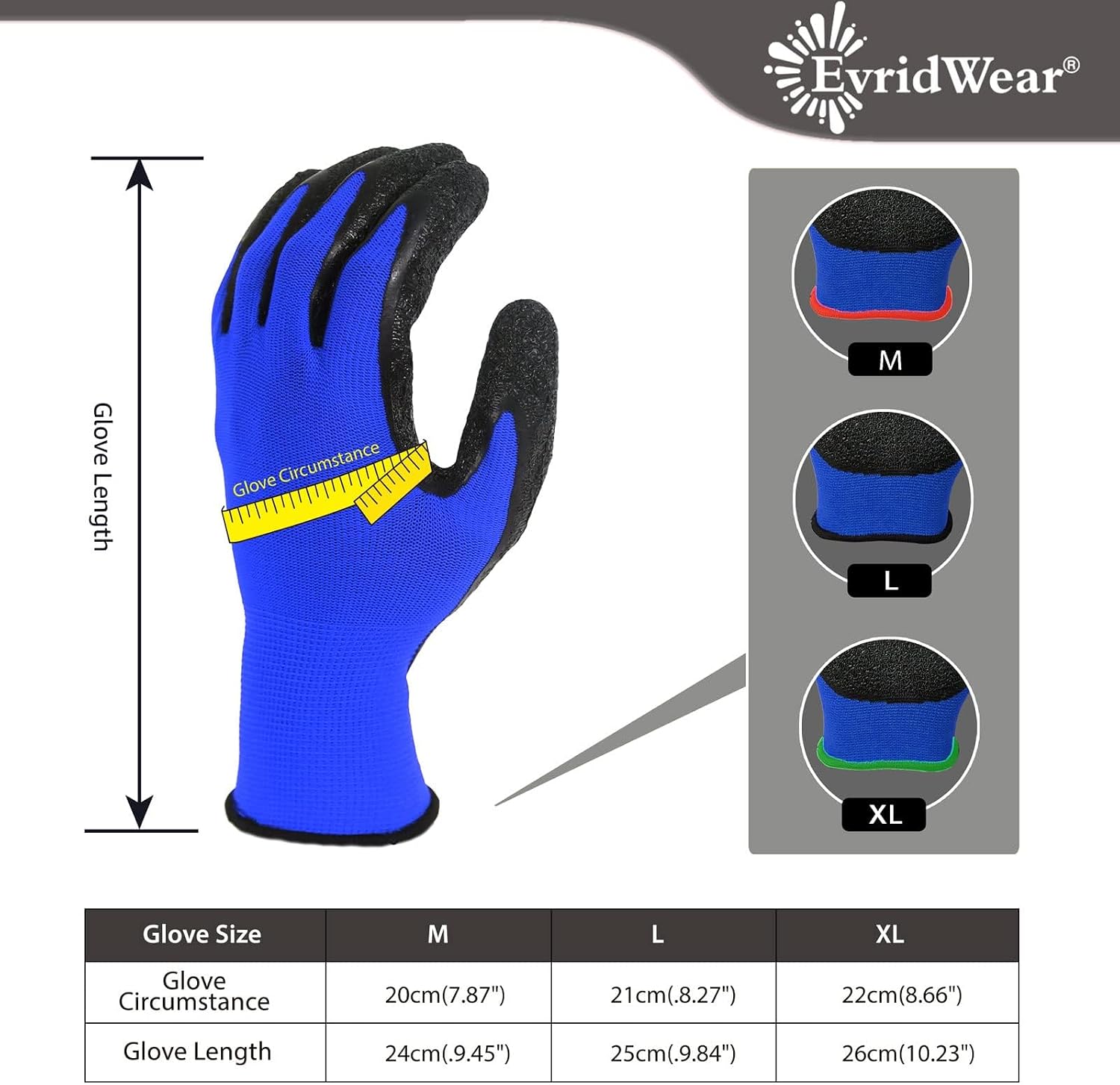 Evridwear Crinkle Latex Rubber Hand Coated Safety Work Gloves for Men Women General Multi Use Construction Warehouse Gardening Assembly Landscaping,Medium Blue 120 Pairs Pack