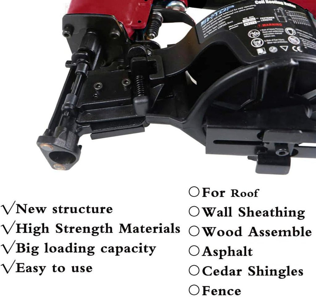 CN45N Roofing Nailer, 15 Degree Roofing Nail Gun, 3/4-Inch to 1-3/4-Inch Coil Nails, 120-pcs Load Capacity Coil Nailer in Red