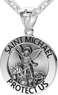 US Jewels Men's 925 Sterling silver 33mm Saint Michael Medal Antique Finish Round Pendant Necklace, 22in to 26in