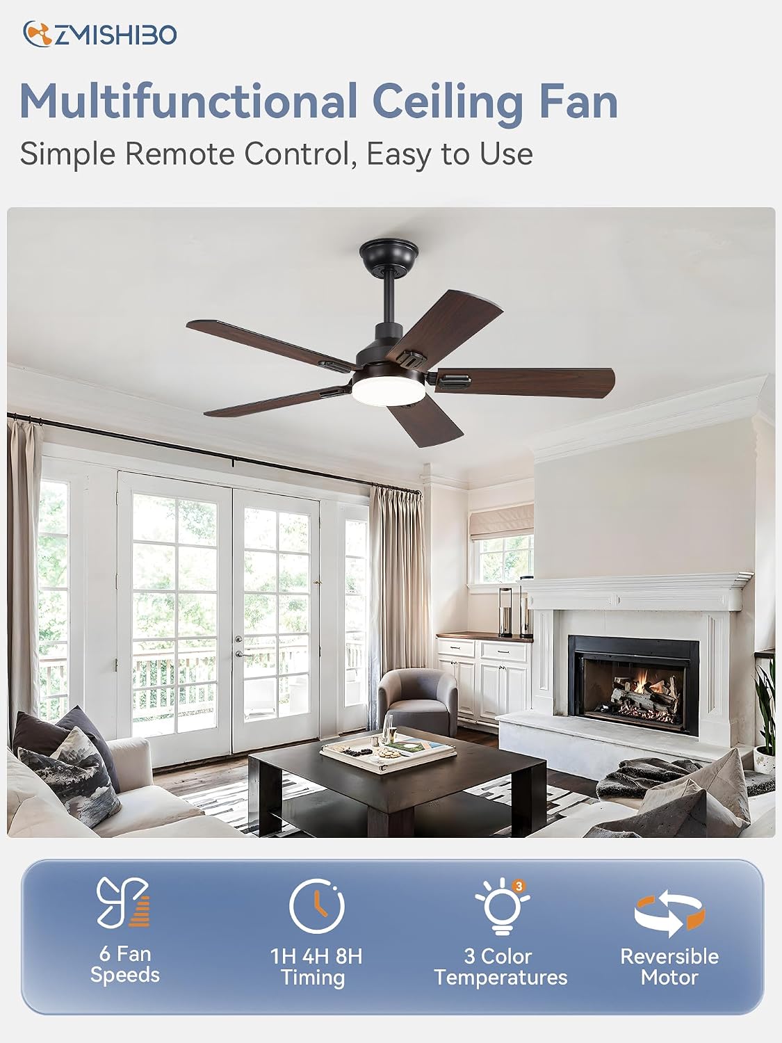 ZMISHIBO 2 Pack 44' Ceiling Fans with Lights, Black Modern Ceiling Fan with Remote, Farmhouse Indoor Ceiling Fan with Dual Finish Blades, Quiet & Strong Motor, Bright LED Light.