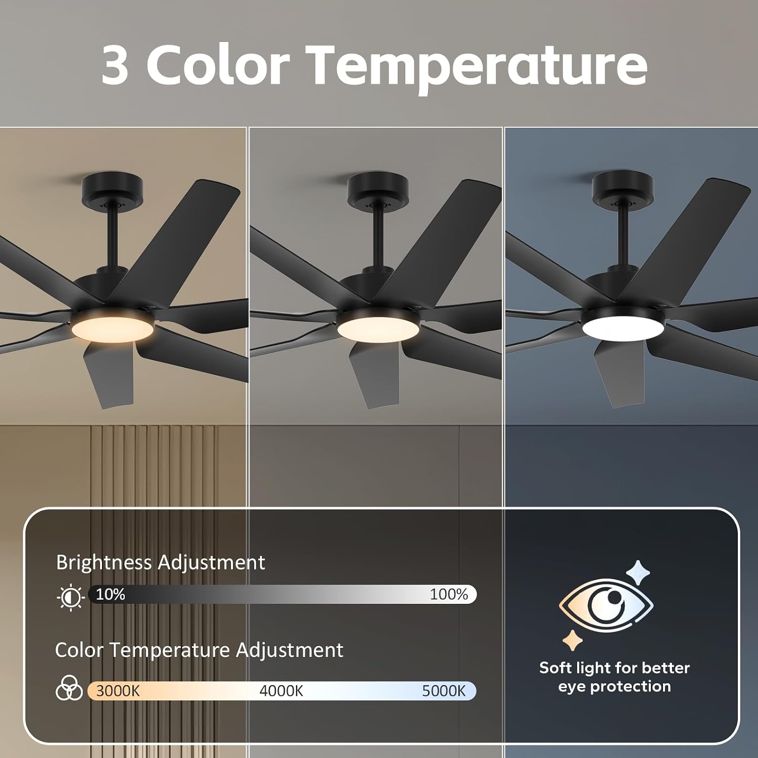 65 Inch Outdoor Ceiling Fans for Patios with Lights, Modern Black Smart Ceiling Fan with Alexa/Remote Control, Wet Rated 7-Blade Large Outdoor Fan for Living Room Gazebo Garage, Quiet DC Motor
