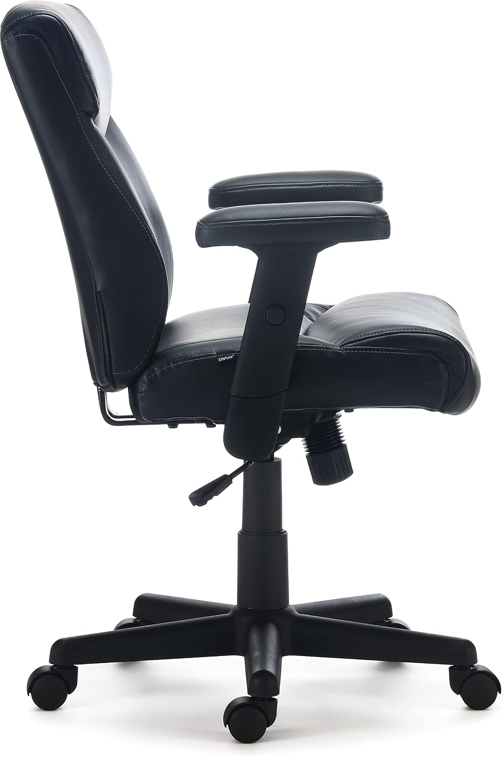 Staples Ergonomic Task Chair, Faux Leather, Ergonomic, Adjustable Height, Swivel, Black