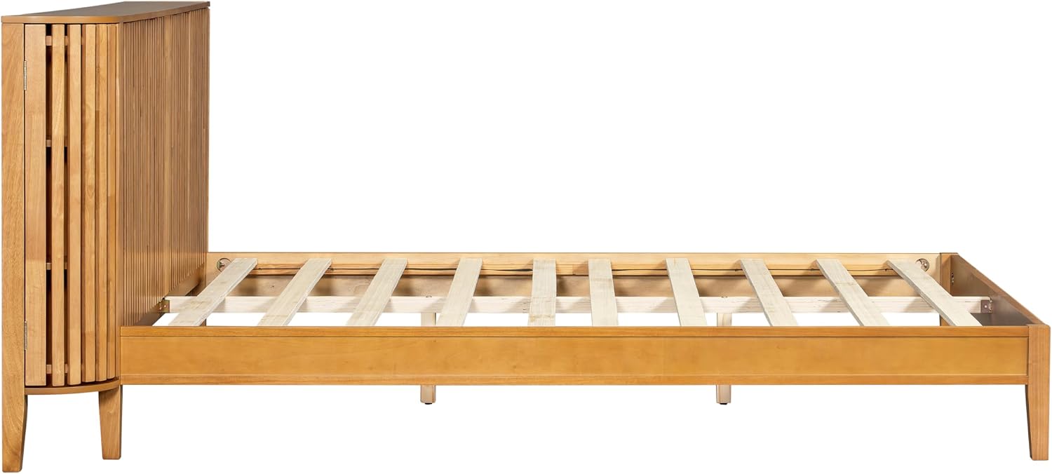 Christopher Knight Home Renata Queen Bed Frame with Grace Slat Headboard, Platform Bed with Side Cabinets, Wood Bed Frame Queen Size, Solid Stable Bedframe, No Box Spring Needed, Noise Free, Natural