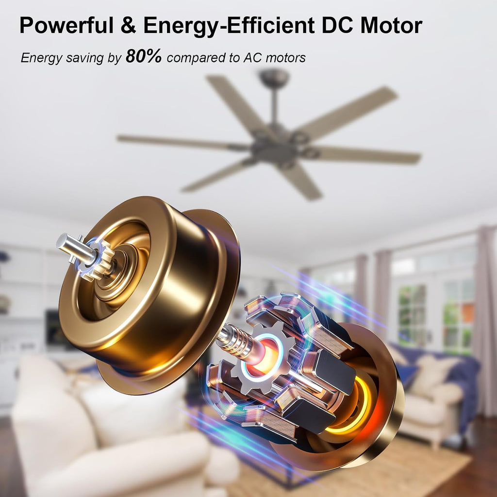 WINGBO Ceiling Fan no Light - 64 inch Ceiling Fan with Remote Control,6 Blades Modern Ceiling Fan, 6-Speed Noiseless Timer Powerful DC Motor, ETL Listed, Indoor/Outdoor,Charcoal gray +Light gray