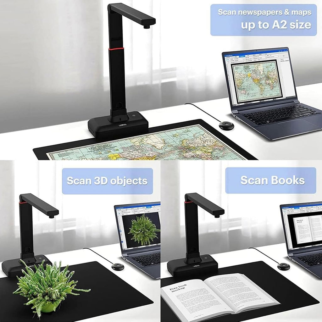 A2/3 Format Book Scanner, Large Format Book & Document Scanner, Resolution up to 23mp, 90° Foldable, auto Flatten and Fingerprint Removal Technology, for Engineering, Educate