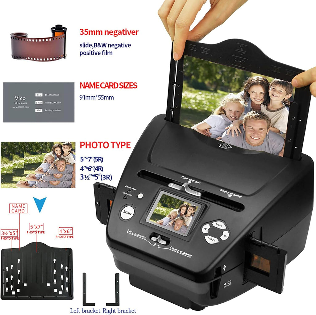 Digital Film Scanner, Slide Negative Scanner with 2.4' LCD Screen and 8.1 Mega Pixels Sensor, Converts Film, Photo and Name Cards, Built-in 128 Mb Memory and Convenient to Use, for Family