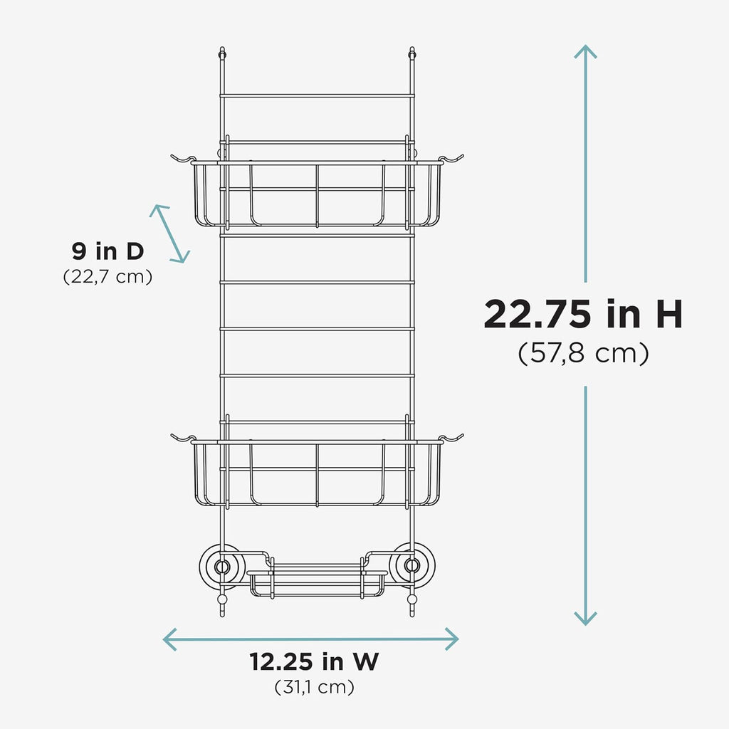 Zenna Home Shower Caddy Hanging Over the Shower Door Organizer, Stainless Steel Rack with 2 Shelves and Built in Hooks, Bathroom Organizer Shelf for Inside Shower, Stainless Steel