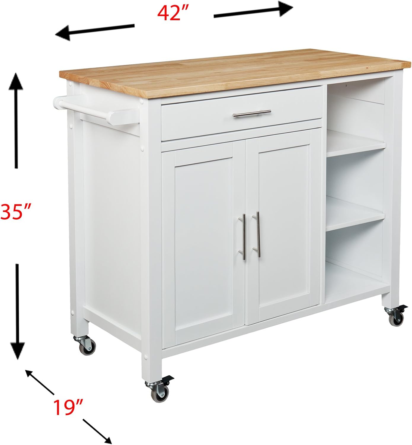 SEI Furniture - Martinville Kitchen Cart - White - Engineered Wood & Iron Metal - Transitional Design - Ideal for Kitchens, Kitchen Islands, Dining Rooms, 42' W x 19' D x 35' H (KA3277)