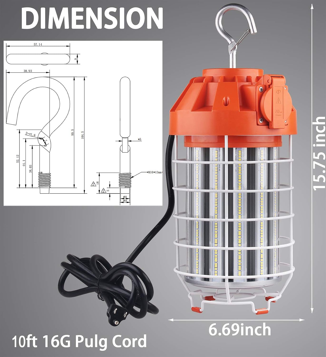 Dephen 130W LED Temporary Work Light - 18200 Lumen, Rugged Steel Safety Guard, Linkable Design, UL Listed, 5 Year Warranty