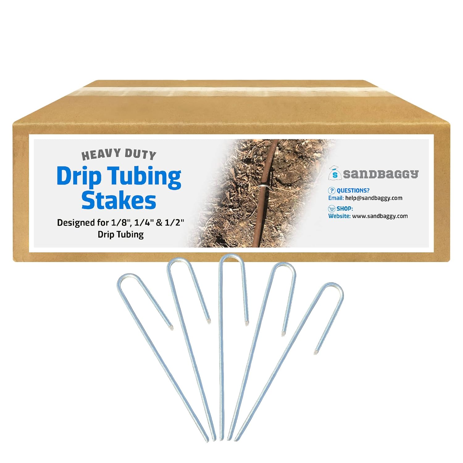 Sandbaggy 1500-Pack DRIP TUBING Stakes Landscape Staples | 5 inch Length - 11 Gauge Heavy Duty | Drip Anchors | Landscape Pins | Garden Lawn Nails | Designed to Hold Drip Tubing Up to 1/2' Diameter
