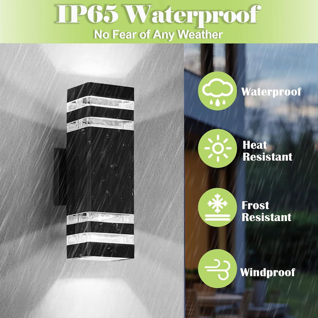 2 Pack Motion Sensor Dawn to Dusk Outdoor Light Fixture, Black Aluminum Exterior Lighting Fixtures With GU10 LED Bulbs, Up and Down Lights Outdoor Sconce Lights for Garage Porch Garden, ETL Listed