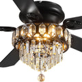Asyko 52' Low Profile Crystal Ceiling Fan Fandelier with Lights and Remote Control- Retro/Farmhouse Ceiling Fans with Noiseless DC Motor, Flush Mount Ceiling Fan Light for Dining Room,Bedroom