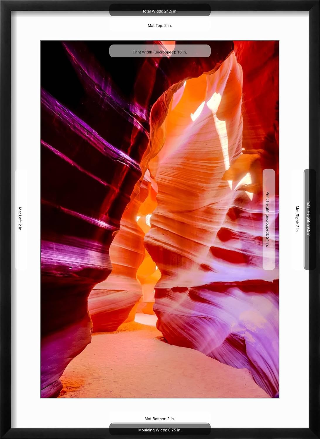 ART.COM Framed Wall Art Prints Arizona, Page, Upper Antelope Slot Canyon. Canyon Scenic by Jaynes Gallery, Scenic Decor, 16' x 24', Black Frame with White Mat