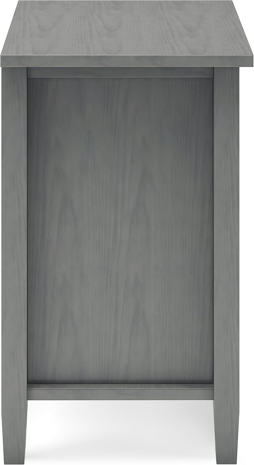 SIMPLIHOME Warm Shaker Bedside Table - 24 inch Wide Solid Wood Nightstand in Fog Grey, Transitional Bedroom Side or End Table with 2 Drawers, Open Shelf Storage and Brushed Nickel Hardware