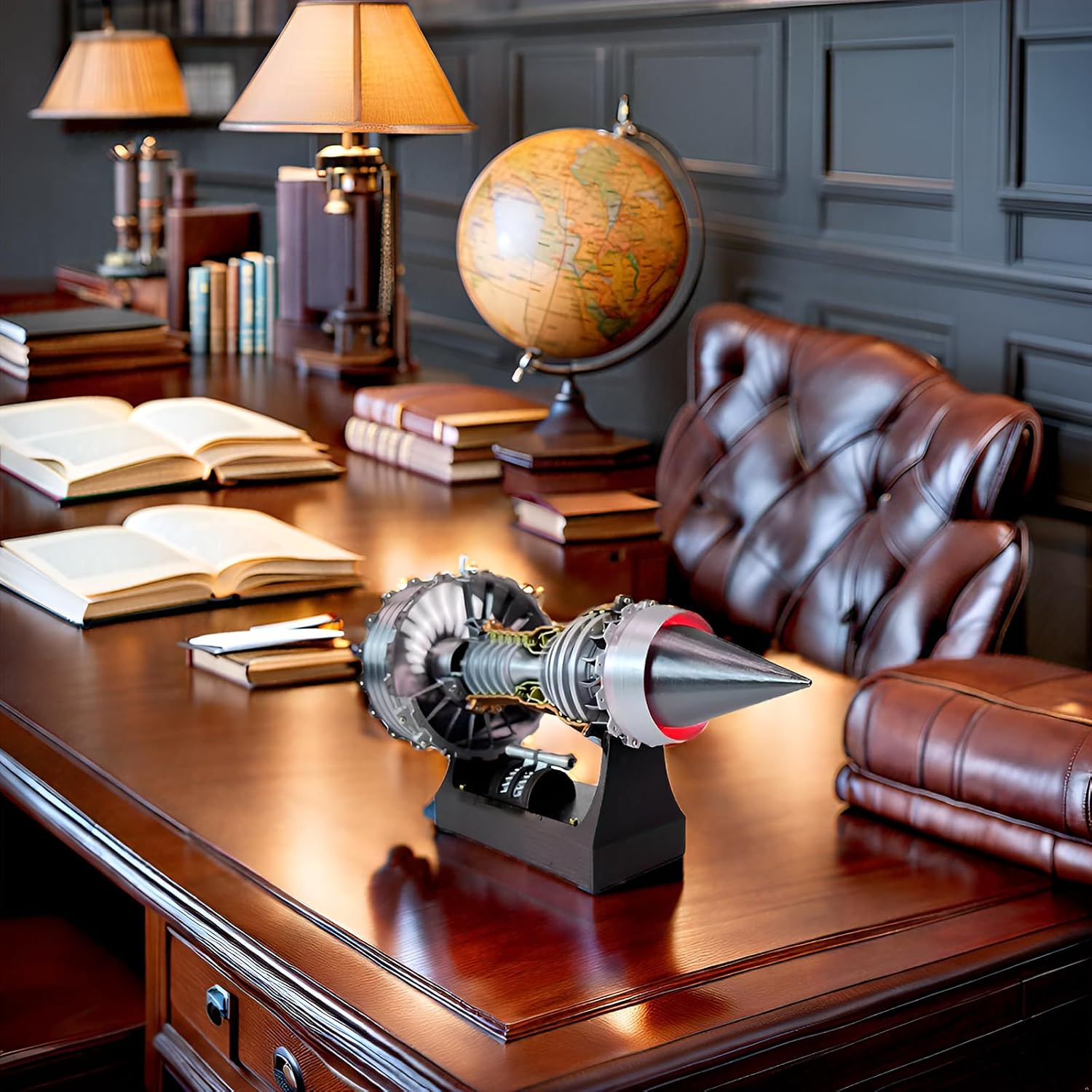 TR900 Turbofan Engine Model, Adjustable Speed Aircraft Engine Turbojet Engine Model with Light, Mechanical Science Education Toy Desk Decor Gift Ideal for Adult (24CM)
