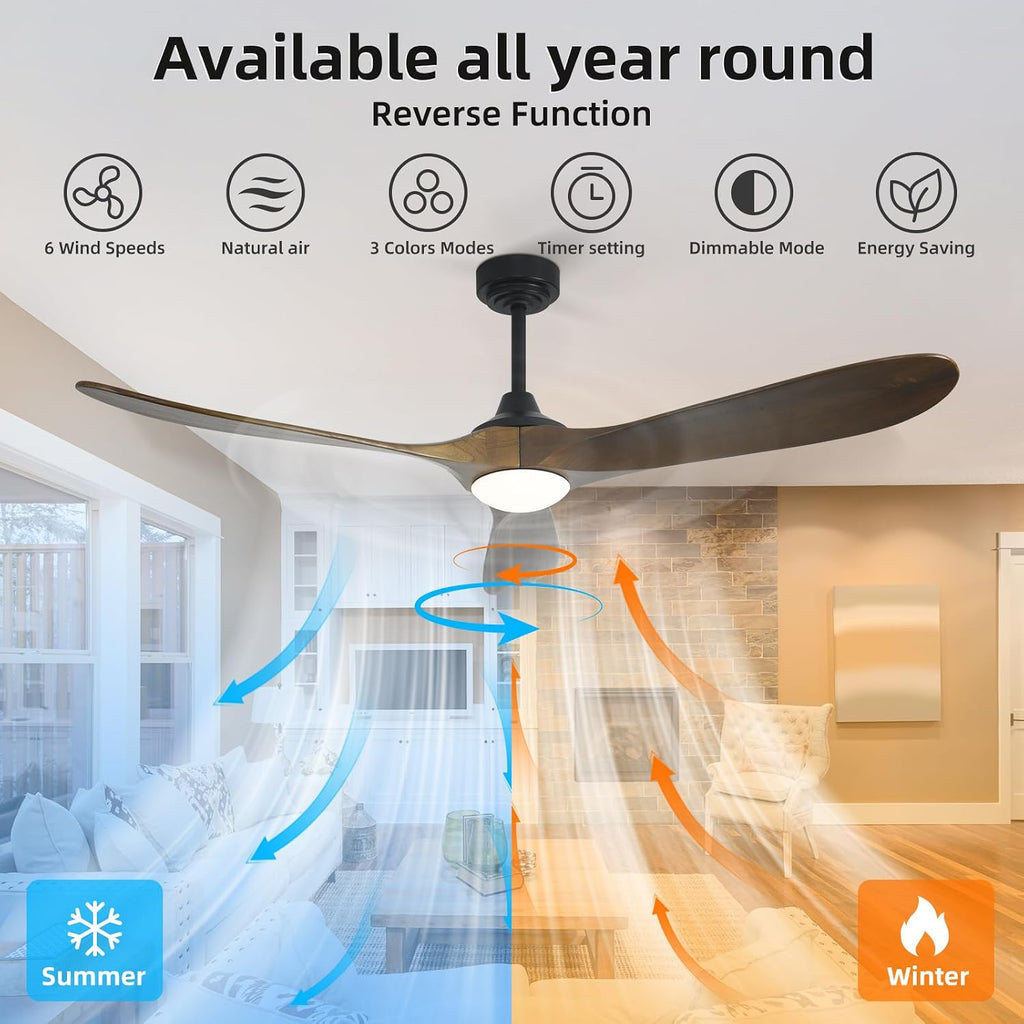 Ceiling Fan with Lights, 72'' Solid Wood Indoor/Outdoor Ceiling Fan with Quiet Reversible DC Motor, Compatible with Alexa/Google/App, 3CCT Dimmable, 6 Speeds Bronze Outdoor Fan for Patio Porch