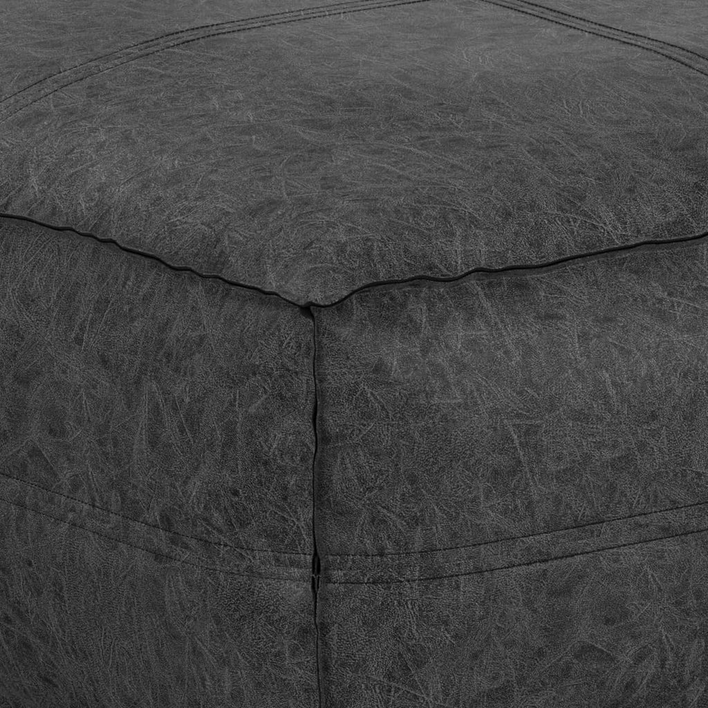 SIMPLIHOME Brody Boho Square Pouf in Distressed Black Vegan Faux Leather for the Living Room, Bedroom and Kids Room