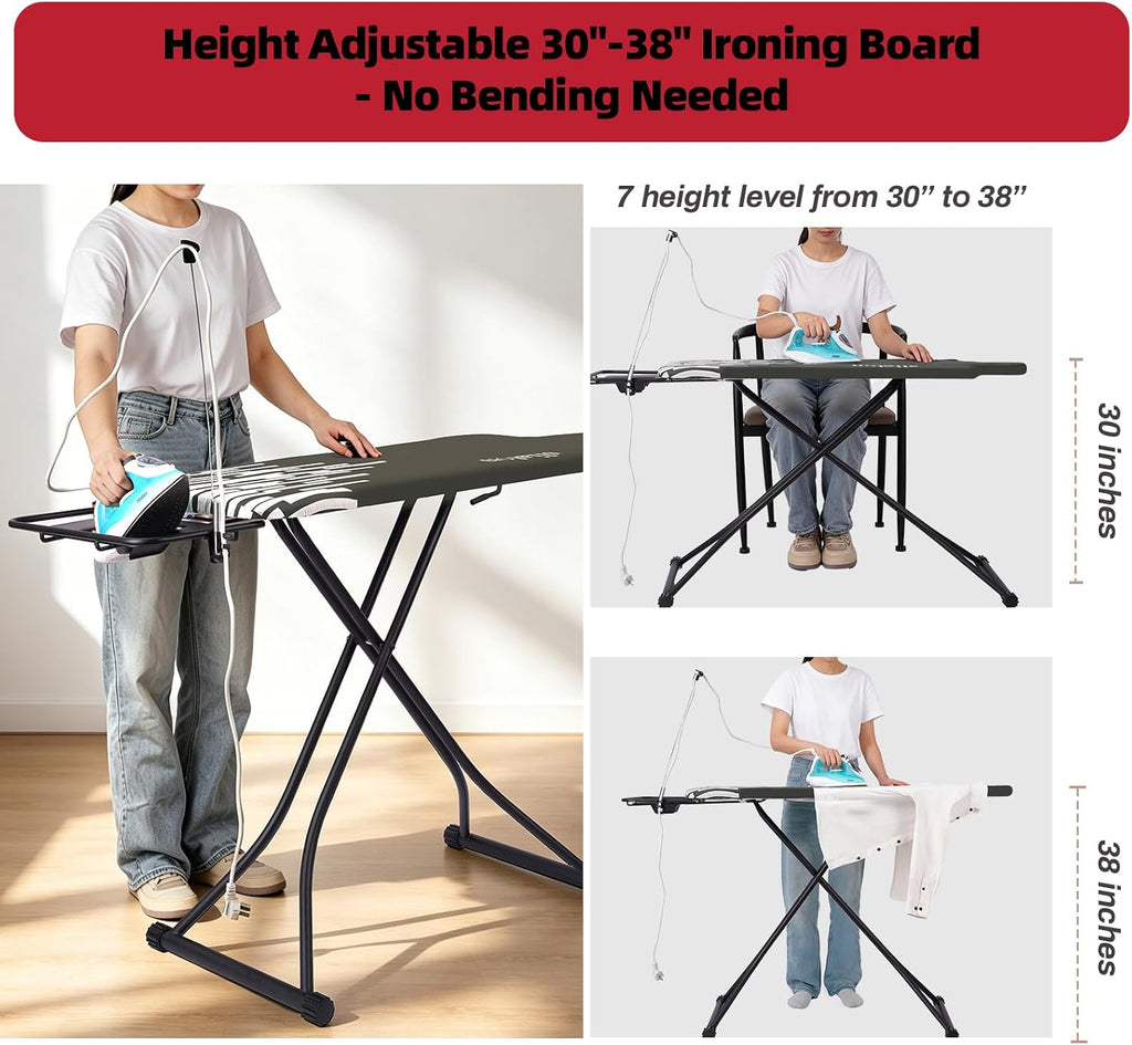 Extra Large Ironing Board with Hang Rail and Iron Rest 64' L x 20' W x 38' H (Large with Sliding Iron Rest)