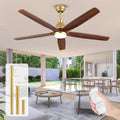 52 Inch Ceiling Fan with Light and Remote Control, Damp Rated Outdoor Fan for Patios, 5 Wood Bladesd and 3 Gold Downrods, 6-Speed Wind, Reversible DC Fan for Modern Farmhouse Office