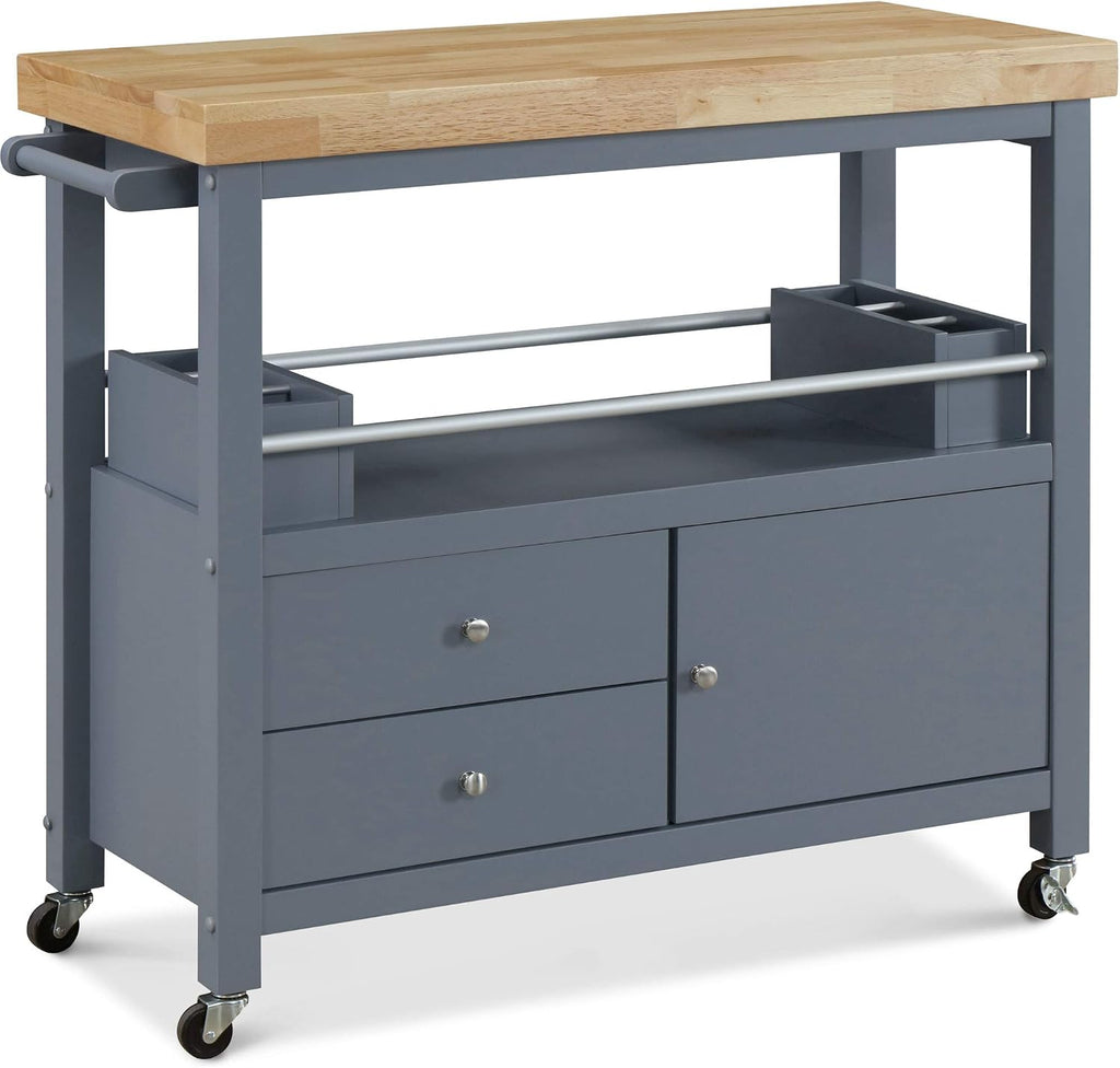 ClickDecor Anson Kitchen Island Bar Cart with Storage, Butcher Block Table, Rolling Wheels and Portable Cabinet Organization for Home Apartment Essentials, Gray