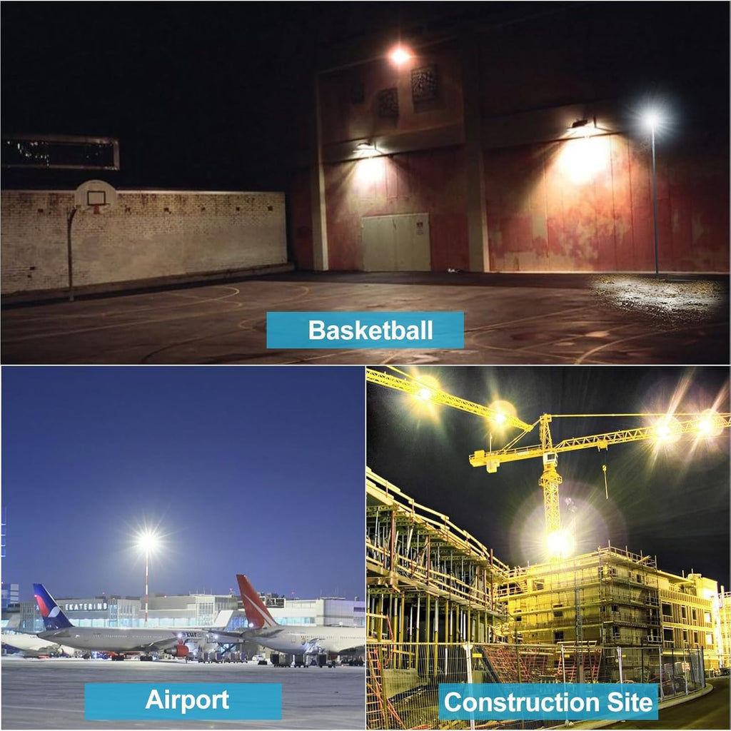 300W LED Flood Light Outdoor 45000Lm Led Stadium Light with Dusk to Dawn photocell, IP65 AC100-277V Commercial Area Lighting with Plug for Backyard/Basketball Court-2Pack