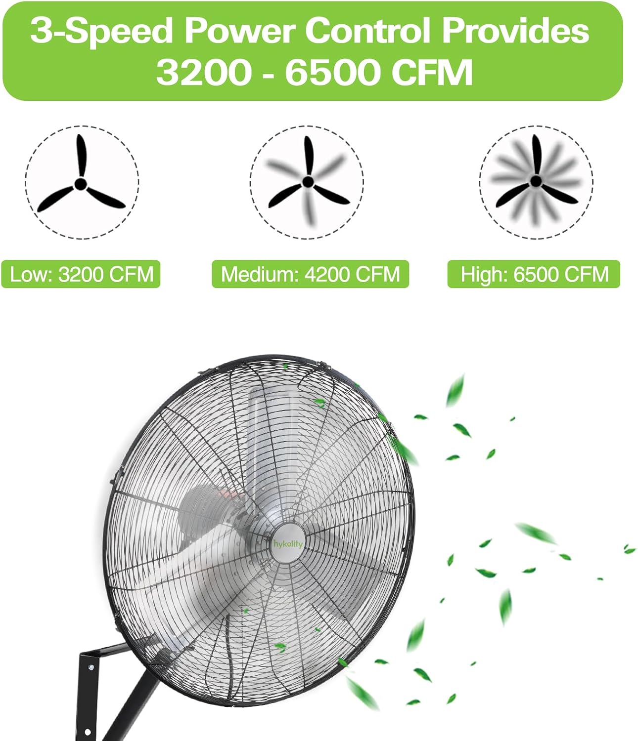 hykolity 6500 CFM 24 in. High Velocity Industrial Wall Fan, 3-Speed, Heavy Duty Wall Mount Oscillating Shop Fan for Commercial, Warehouse, Garage, Workshops, Factory and Jobsites- UL Listed