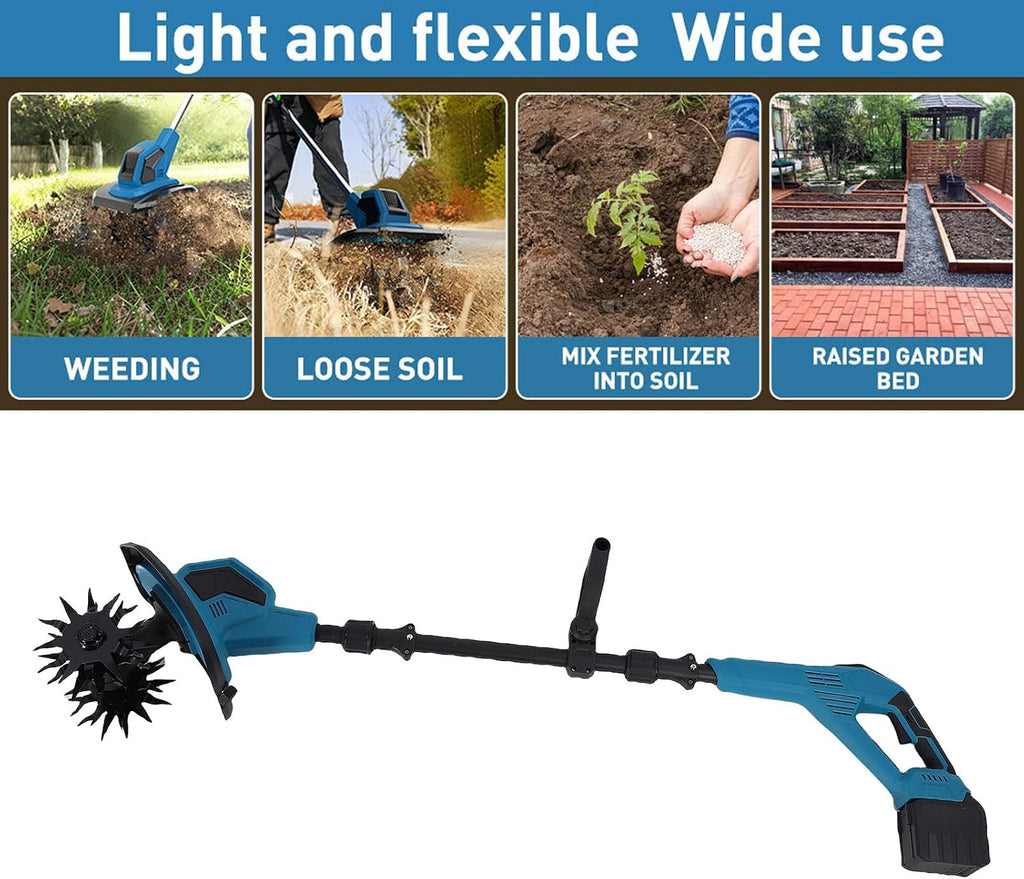 Walfront Cordless Tiller Cultivator 360RPM with Double 6Ah Batteries, Lightweight Garden Tiller for Soil Preparation with Easy Transport, Suitable for Tight Spaces in Gardens and Outdoor (US Plug)