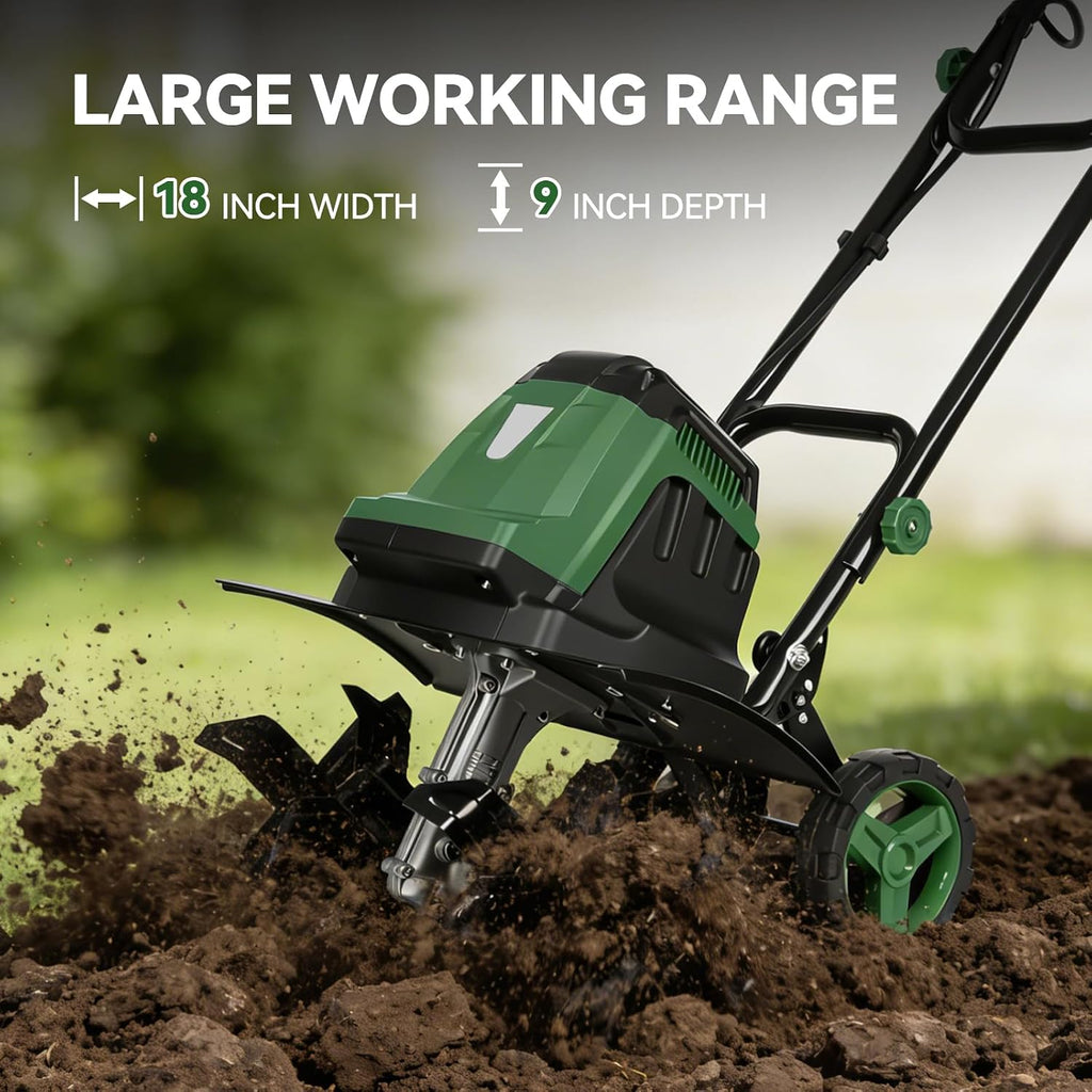 18-Inch Electric Tiller Cultivator, LAZYLAND 15A 380RPM Corded Rototiller with 9-Inch Tillling Depth, 6X4 Steel Tines for Garden/Lawn/Yard/Soil Aeration/Soil Cultivation