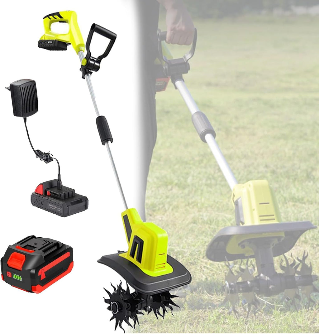 20V Cordless Tiller Cultivator, 270RPM Electric Garden Tiller with 2×4000mAh Batteries, 25cm Tilling Width, 22cm Depth Garden Rototiller for Lawn/Gardening/Soil Cultivation