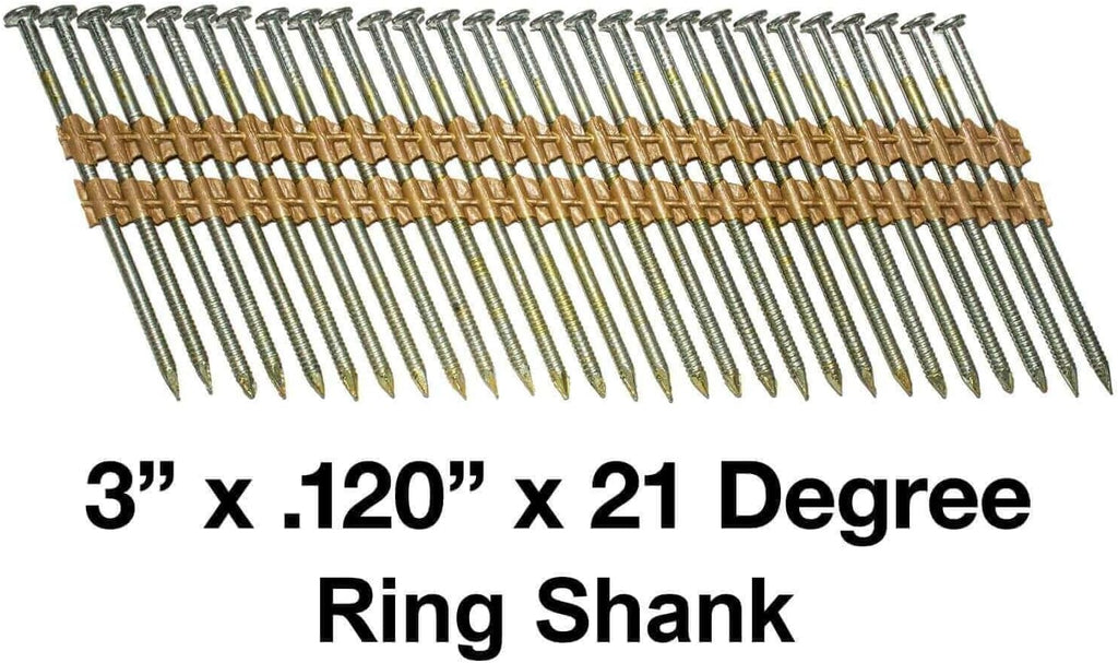 3' x .120' - 10d - 21 Degree Plastic Strip - Ring Shank - Vinyl Coated, Hot Galvanized Full Box ~4000 Nails