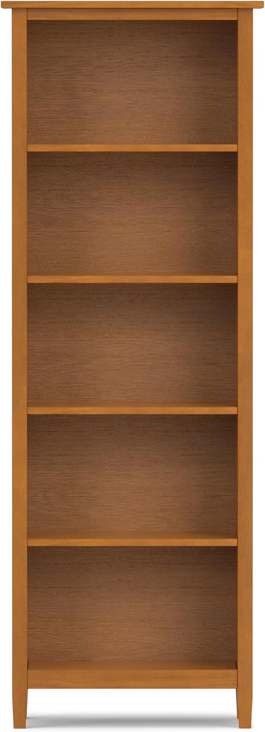 SIMPLIHOME Warm Shaker Desk and Bookcase Bundle - 48 inch Wide Solid Wood Transitional Desk with Drawers and 26 inch Wide 5-Shelf Bookcase in Light Golden Brown, Home Office Furniture (Set of 2)