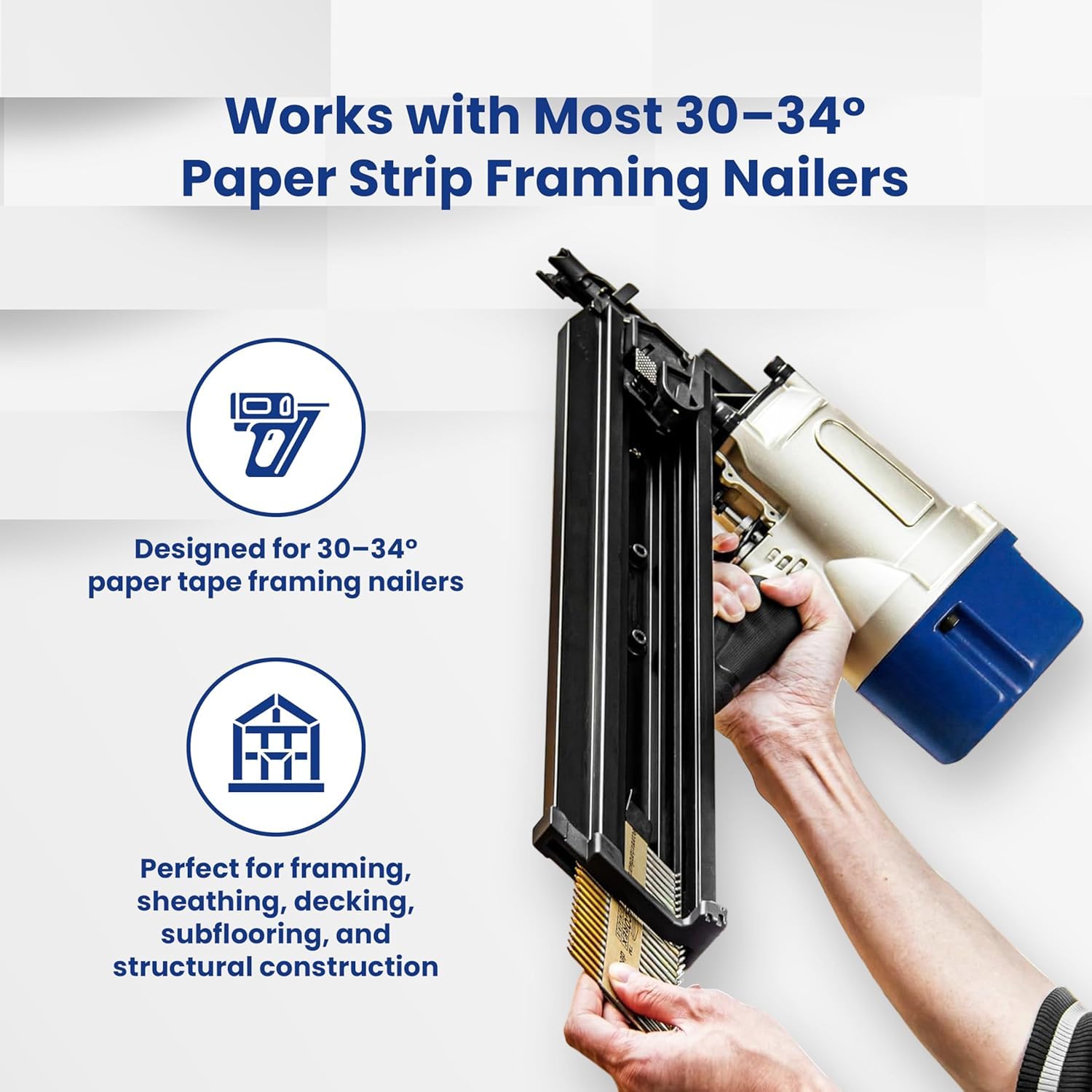 3-1/2 Inch Framing Nails – .131 Smooth Shank Paper Strip Collated, Clipped Head Nails for 30–34° Framing Nail Gun, Bright Coated, 2,500 Count