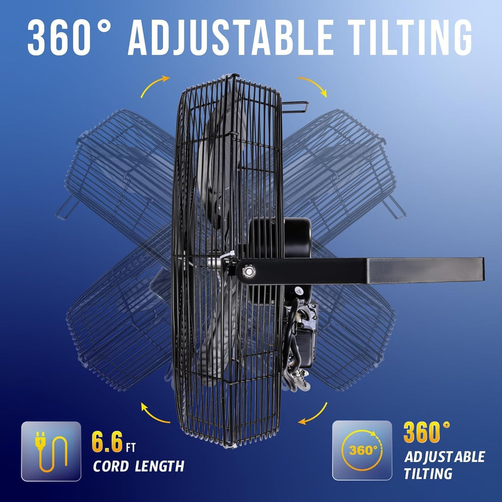 Tornado 20 Inch Outdoor Rated IPX4 Water-Resistant High Velocity Fan Industrial Workstation Wall Mount Fan For Commercial, Industrial, Residential, Greenhouse Use 3 Speed 4750 CFM UL Safety Listed