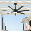 56 Inch Waterproof Wet Rated Outdoor Ceiling Fan with Light and Remote, 7 All-Weather Black Blades with UV Coating, High CFM Quiet DC Motor, for Commercial Patios, Exterior Porches & Gazebos