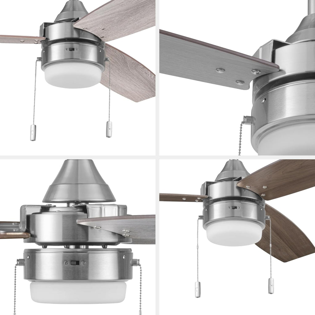 Honeywell Ceiling Fans Berryhill, 48 Inch Ceiling Fan with Color Changing LED Light, Pull Chain, Dual Mounting Options, 3 Dual Finish Blades, Reversible Airflow - 51857-01 (Brushed Nickel)