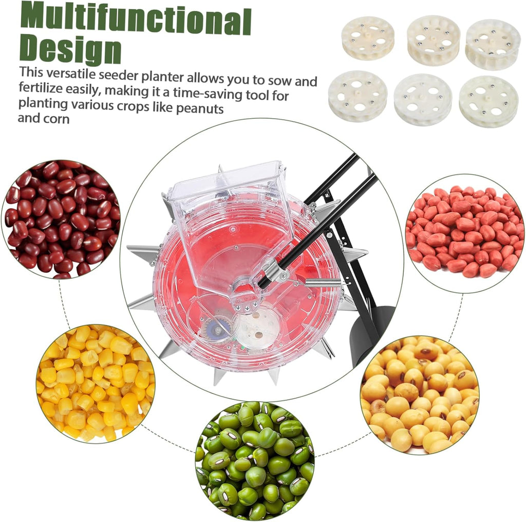 HANABASS Hand-Push Planter Multi-Functional Manual Rolling Fertilizer Applicator Precision Control for Efficient Gardening and Planting Nozzles
