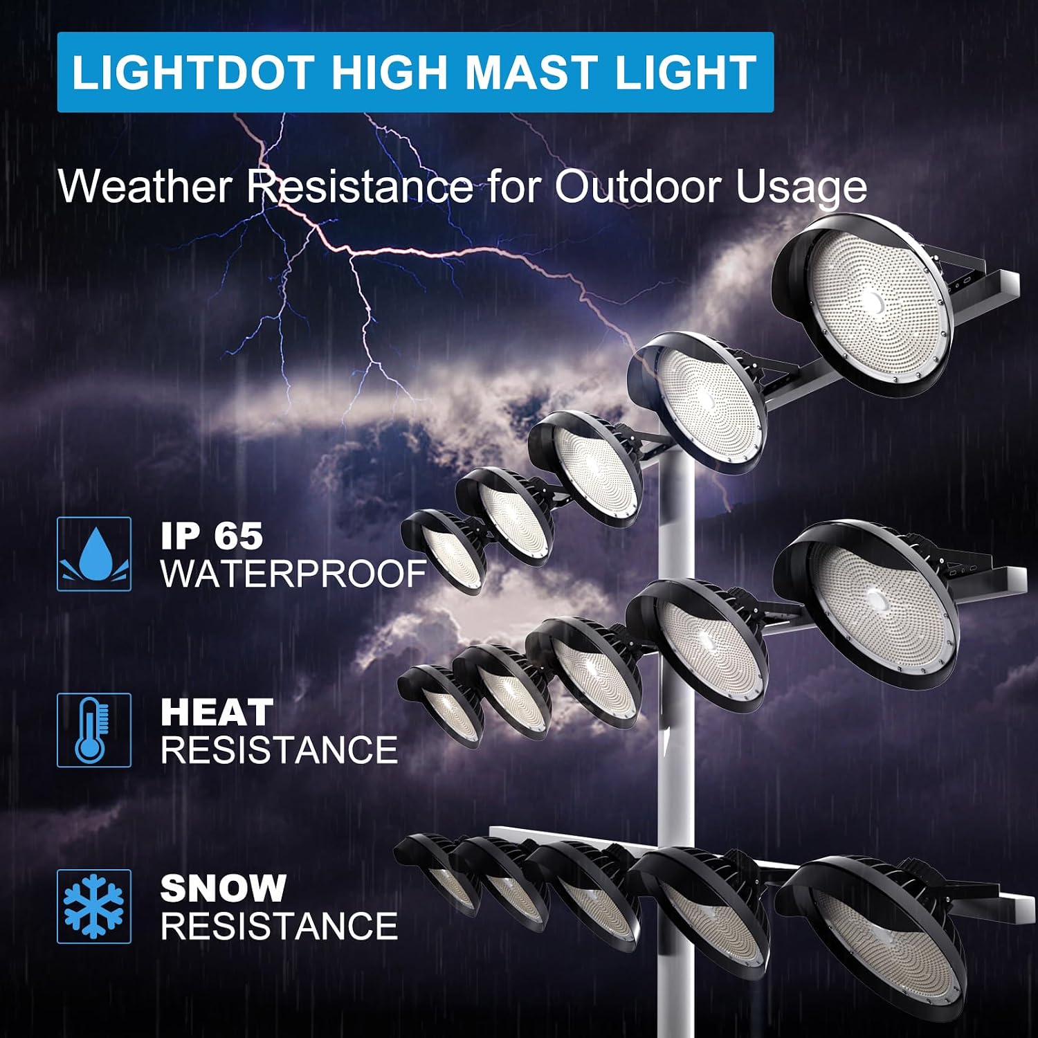 Lightdot Led Stadium Light Outdoor 600W Flood Lighting 90000lm Super Bright Commercial Area IP65 Waterproof High Mast Lighting for Sport Fields and Courts-2Pack
