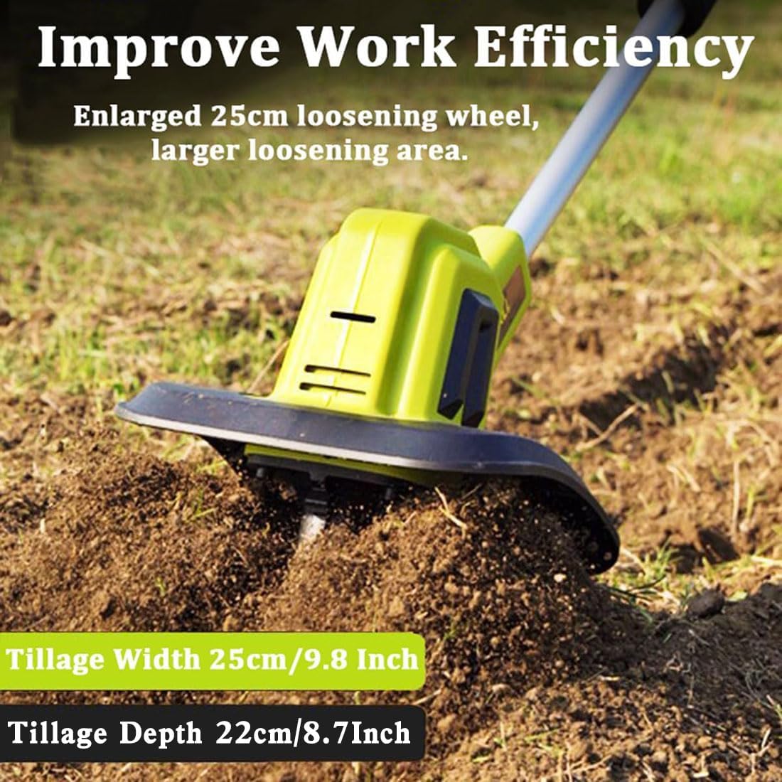 Cordless Tiller Cultivator, 270Rpm Electric Garden Tiller with 4 Steel Blades, 25Cm Cultivating Width, 22Cm Tilling Depth, 4000Mah Battery, for Lawn Gardening