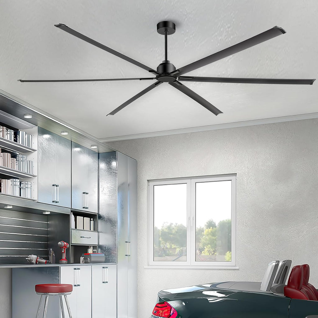 120 Inch Large Ceiling Fan - High Volume(HVLS) Industrial Ceiling Fans with DC Motor, 3 Downrods, 6-Speed Remote Control, 6 Blades, Outdoor/Indoor Ceiling Fans for Garage/Shop/Patios