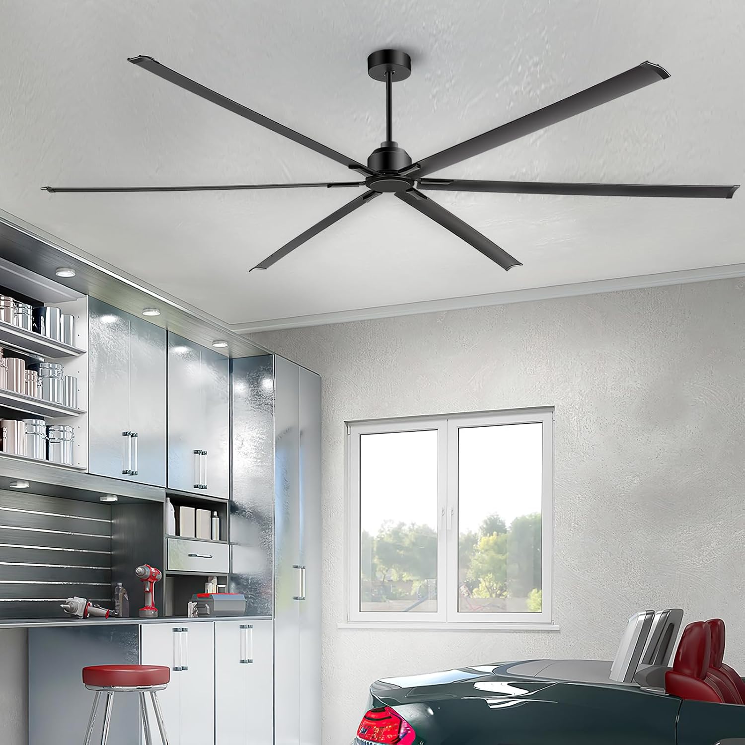 120 Inch Large Ceiling Fan - High Volume(HVLS) Industrial Ceiling Fans with DC Motor, 3 Downrods, 6-Speed Remote Control, 6 Blades, Outdoor/Indoor Ceiling Fans for Garage/Shop/Patios