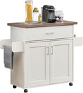 Deluxe Mobile Kitchen Island Cart with Water Resistant Top, Storage Cabinets, Adjustable Shelves, Spice Rack & Paper Towel Holder, Coffee Bar or Rolling Kitchen Cart with and Locking Wheels