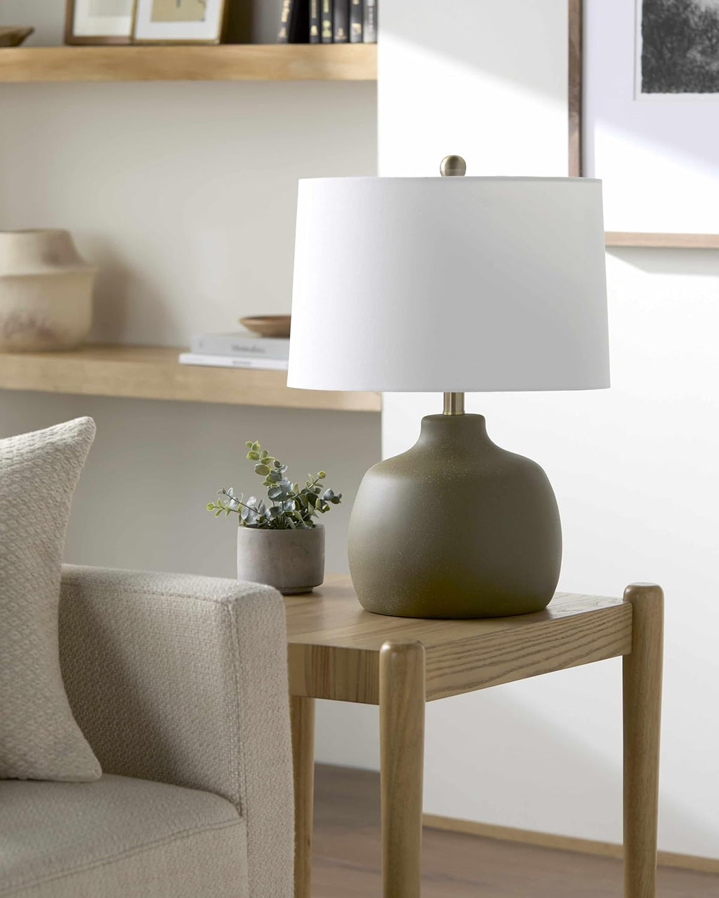 BoutiqueRugs Tribaldos Boho Bedside Table Lamp for Bedroom Nightstand - End Side Lighting for Living Room - Shade Linen - Green, Olive, White - 21' H