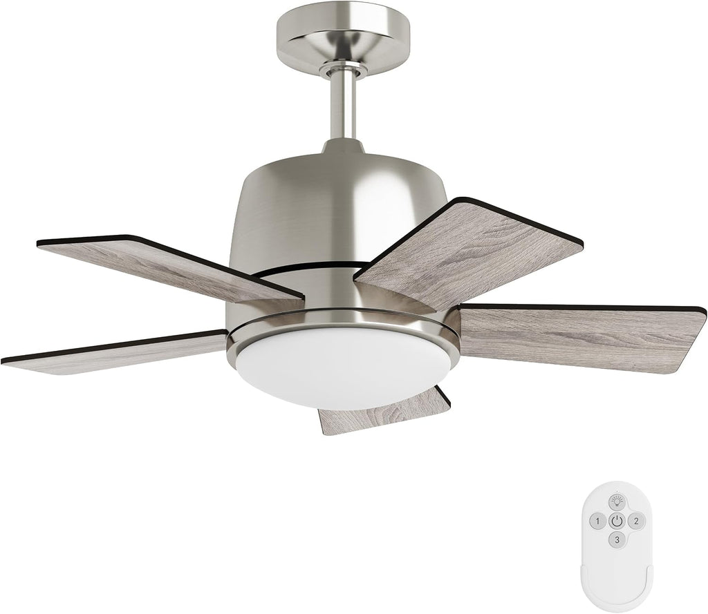 Inlight 30' Integrated LED Indoor Brushed Steel AC Motor Ceiling Fan with Light and Remote, Five Reversible Blades in a Black and Barnwood Finishes, IN-0715-1-MD
