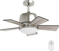 Inlight 30' Integrated LED Indoor Brushed Steel AC Motor Ceiling Fan with Light and Remote, Five Reversible Blades in a Black and Barnwood Finishes, IN-0715-1-MD