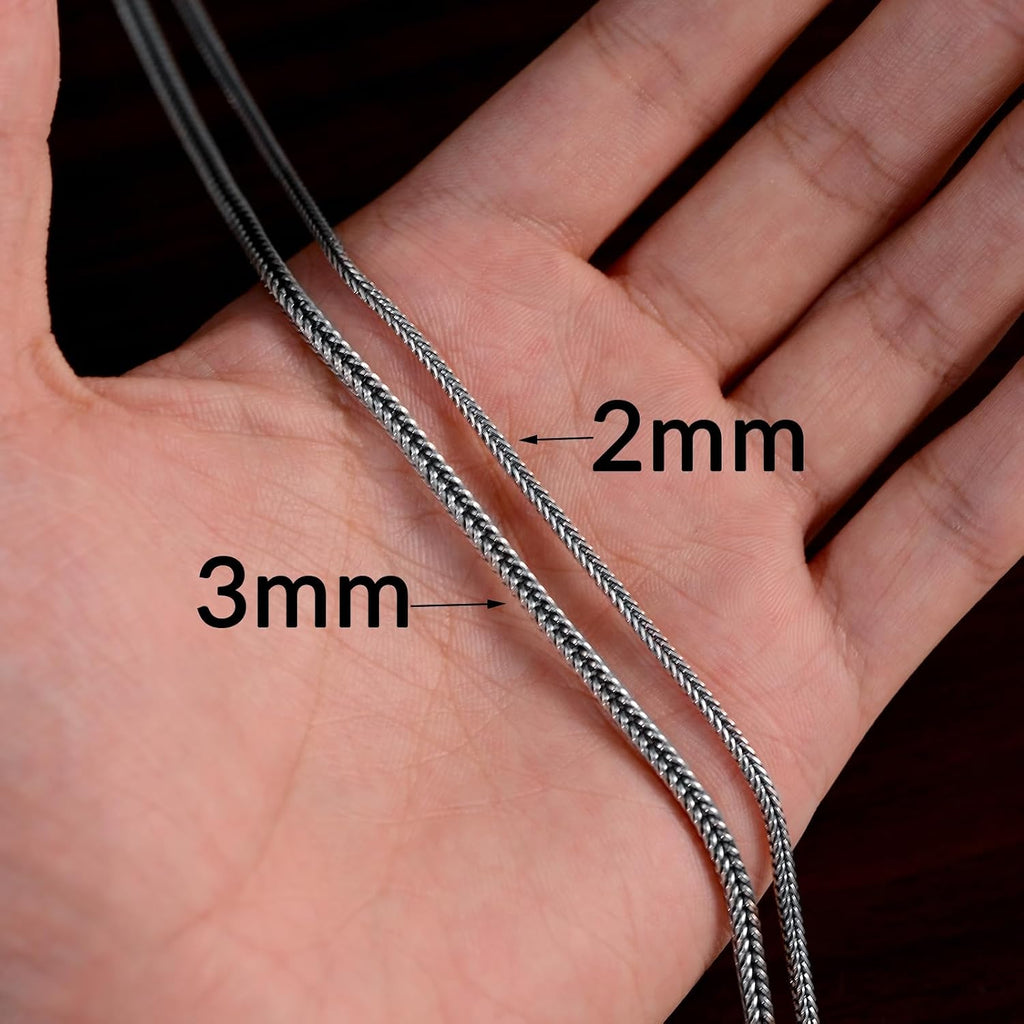 Franco Chain Sterling Silver Foxtail Necklace for Men 2mm 3mm Diamond Cut Chain for Men Women