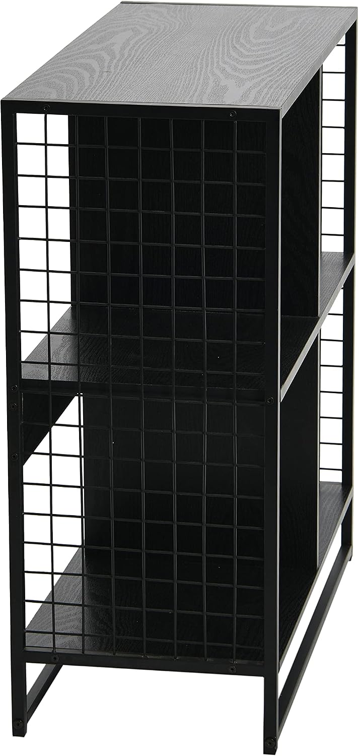 Household Essentials Black Oak & Iron 4-Cube Display Shelf