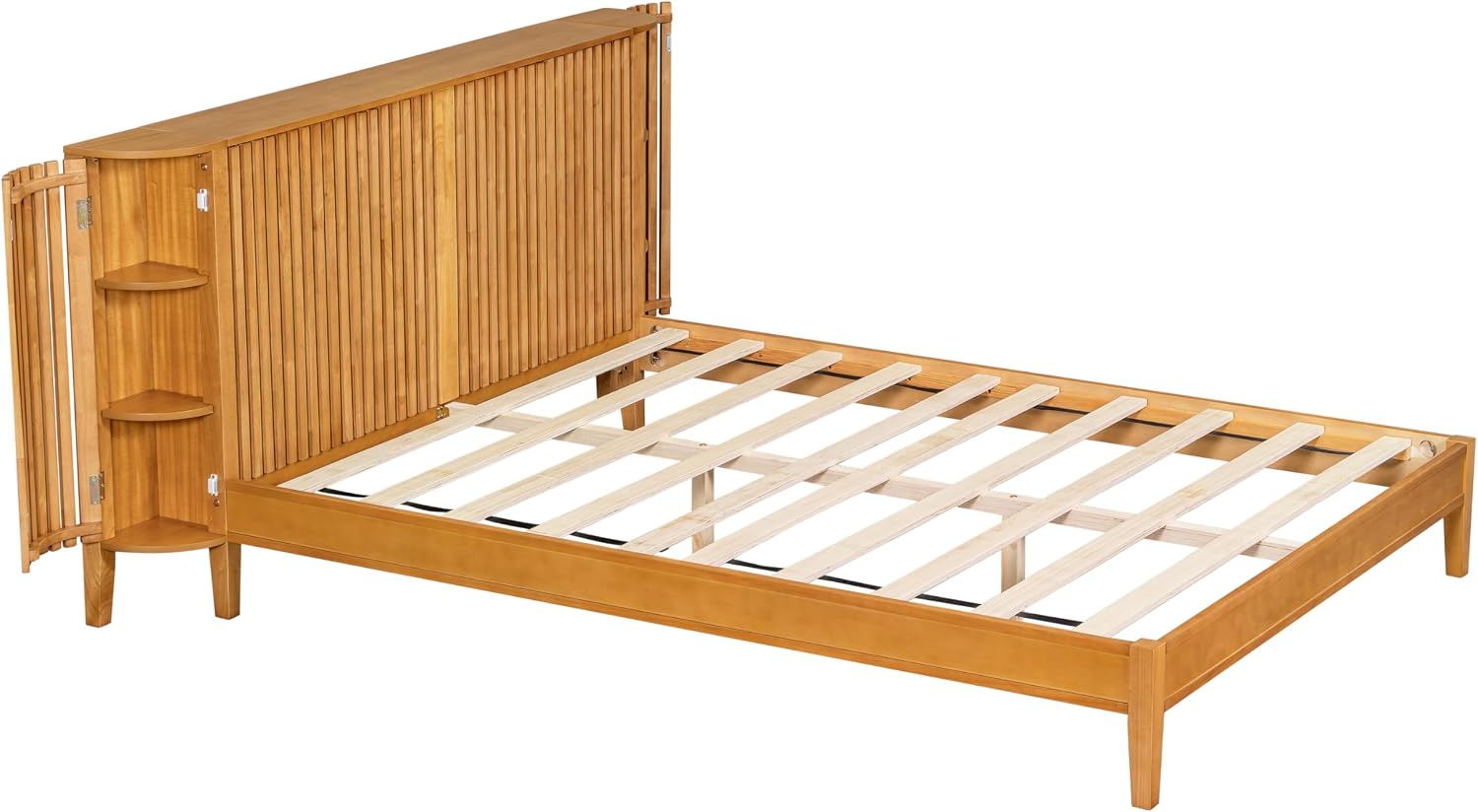 Christopher Knight Home Renata Queen Bed Frame with Grace Slat Headboard, Platform Bed with Side Cabinets, Wood Bed Frame Queen Size, Solid Stable Bedframe, No Box Spring Needed, Noise Free, Natural
