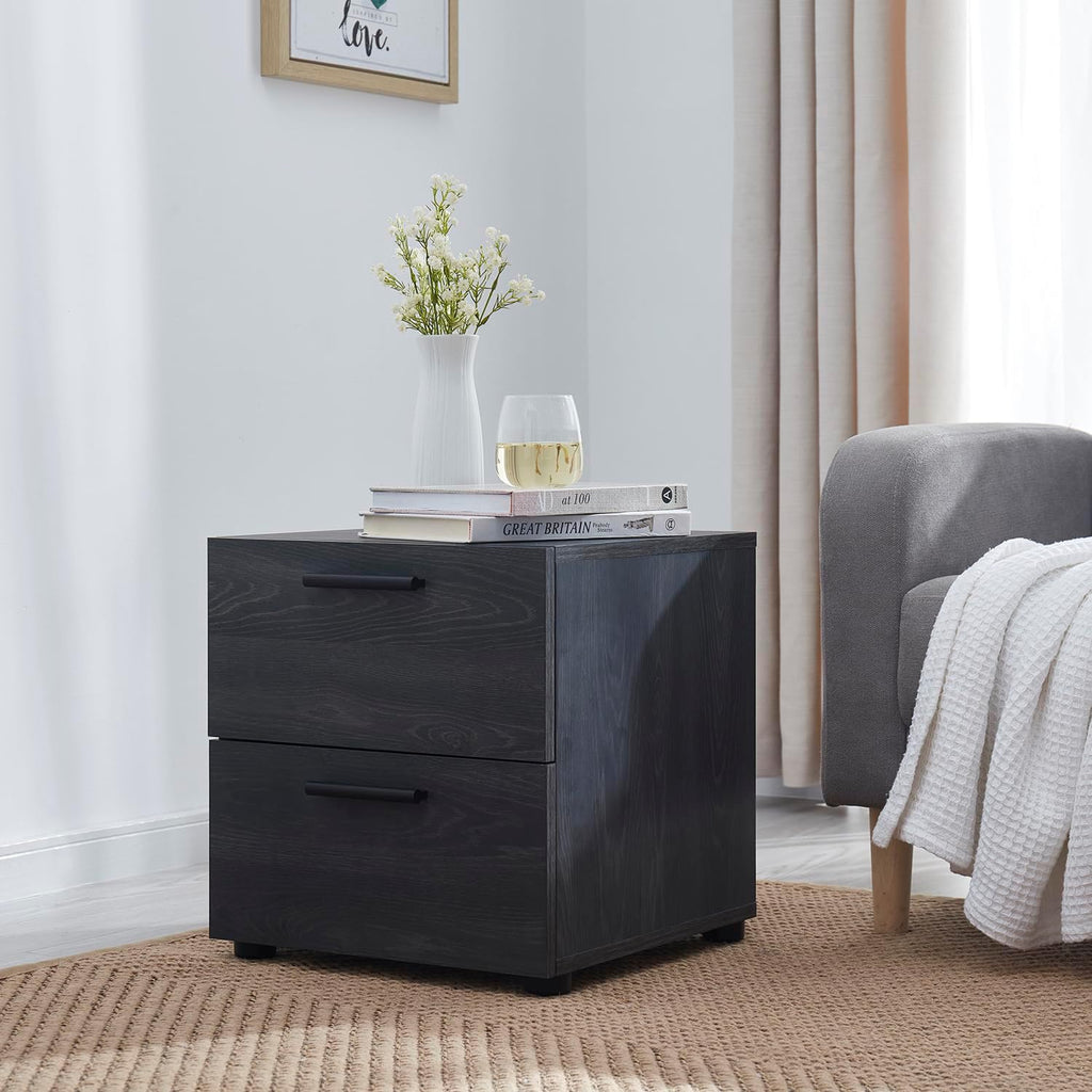 Nestl Night Stand, 2-Drawer Bedside Table for Bedroom Storage, Bedroom Essentials, Wooden Nightstand, Living Room Side Table, Wood End Table, Bedroom Furniture - 2 Piece, Black
