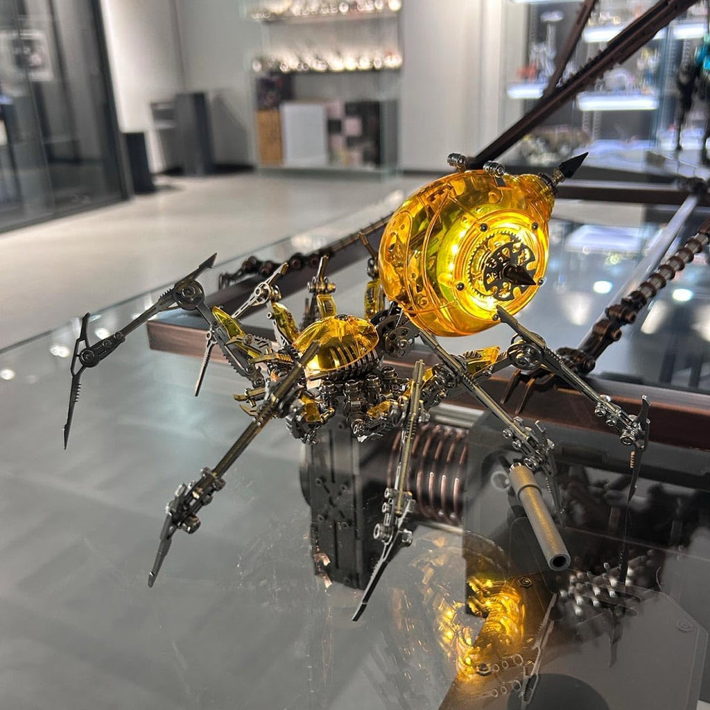 3D Metal Puzzle Spider Model Kit for Adults with Light, 602 PCS Mechanical Metal War Spider Steampunk Animal DIY Assembly Jigsaw Puzzle Model Desk Gifts for Adults